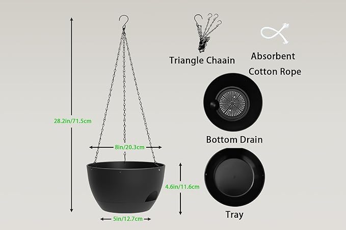 Hanging Planters 3-Pack, 8 Inch Self-Watering Hanging Pots - Image 2
