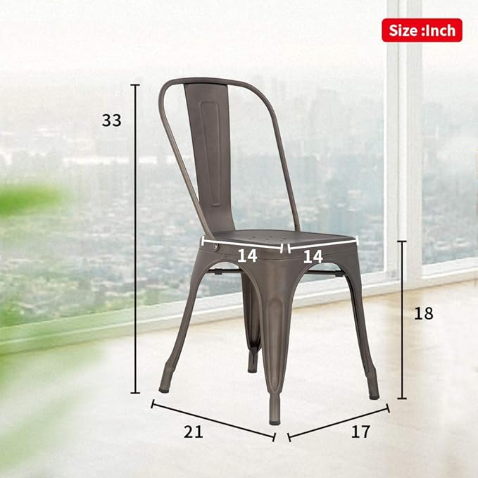 FDW | Set of 4 Metal Dining Chairs | Bronze | Stackable Tolix Side Chairs - Image 3