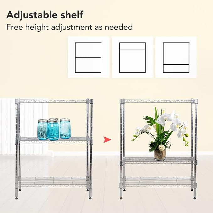 BestOffice 23Lx13.2Wx30.2H Adjustable Metal Storage Shelves 3-Tier Wire - Image 7