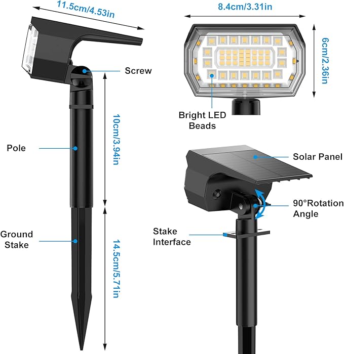 Solar Spot Lights Outdoor, Solar Lights Outdoor IP65 Waterproof, 3 Modes Solar - Image 7