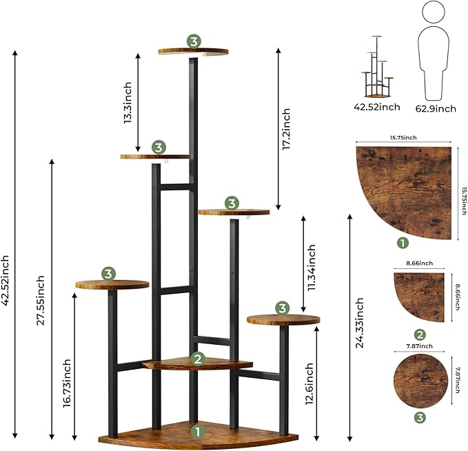 Corner Plant Stand with Grow Lights, 7 Tiered Plant Shelf Indoor, Metal Plant - Image 7
