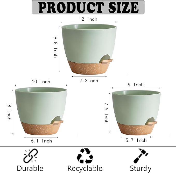 Indoor Pot For Plants 3 Pack 12/10/9 Inch Self Watering Pot For Lazy People - Image 3