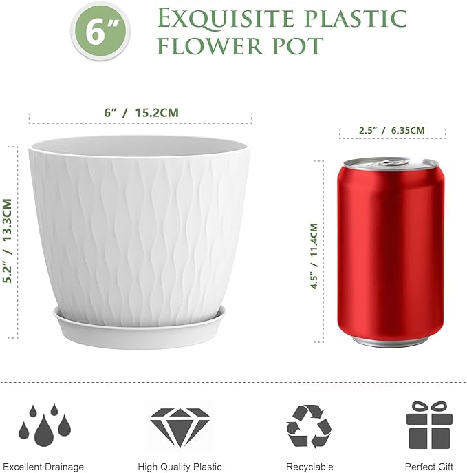 6 inch Flower Pots, 5 Pack Plant Pots - Image 2