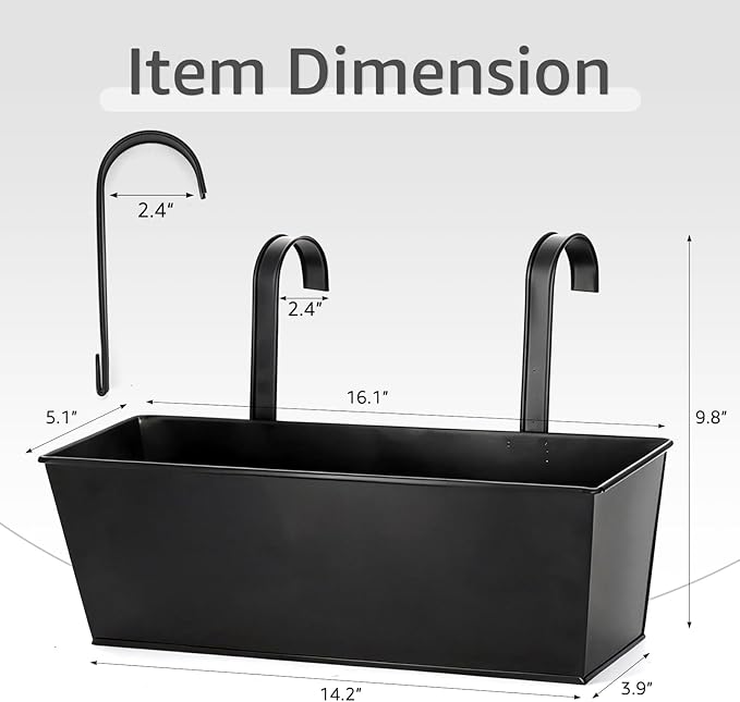 3 Pack Metal Railing Planters, 16 Inch Large Rectangular Hanging Flower Pots - Image 2