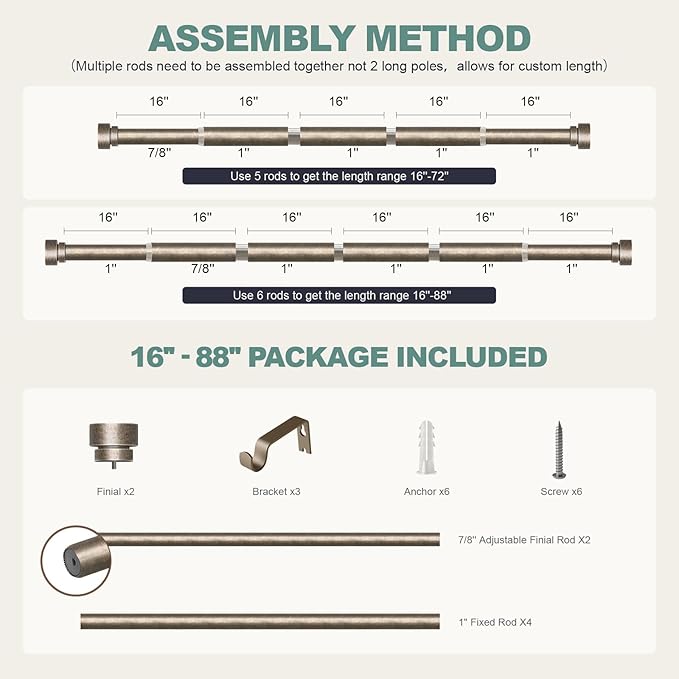 Retro Silver Curtain Rods for Windows 48 to 84 Inches Adjustable Length Heavy - Image 9