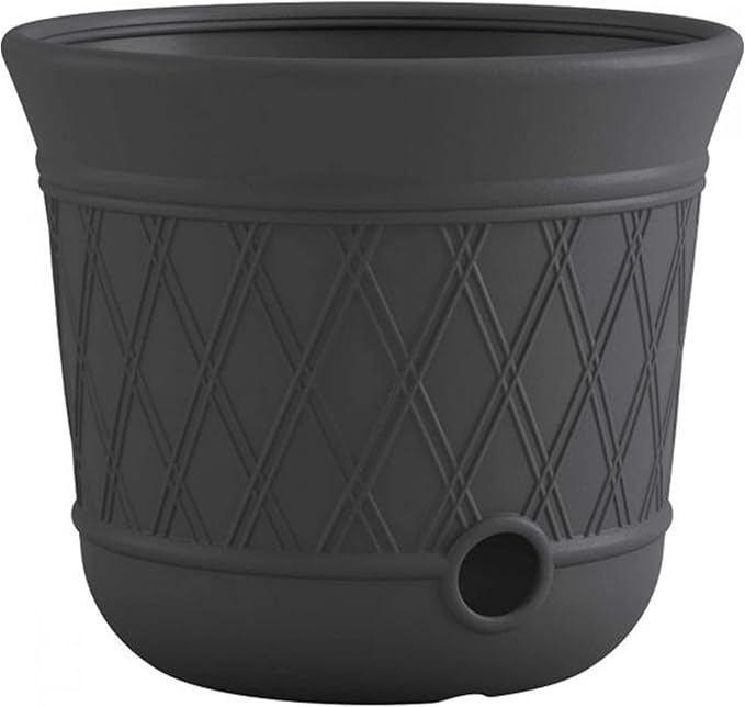Suncast Lattice Hose Pot for Outdoor Garden Storage, Peppercorn by Suncast