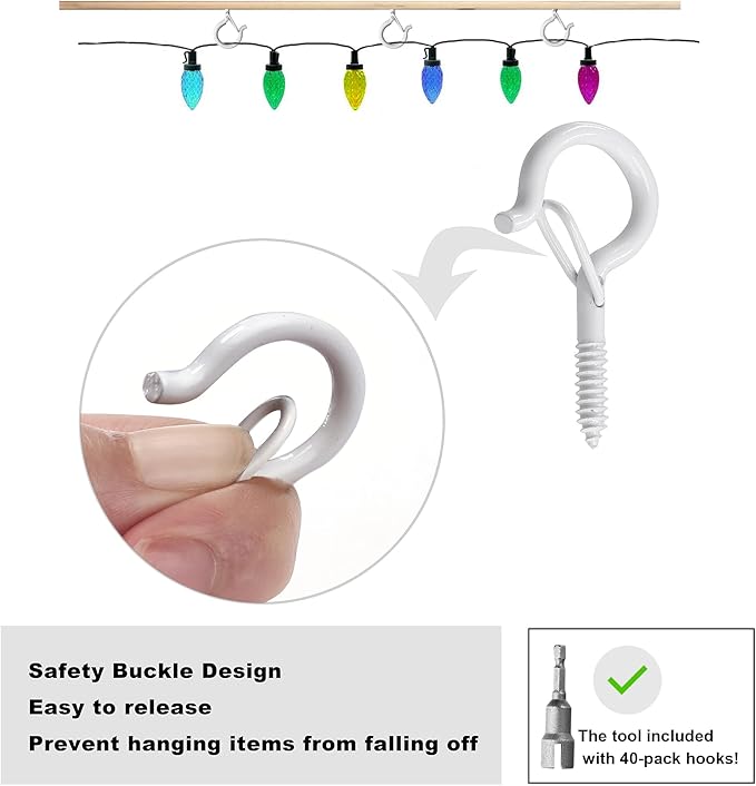 PlusRoc 40 Pack Ceiling Hooks for Hanging Plants Outdoor String Lights Heavy - Image 2