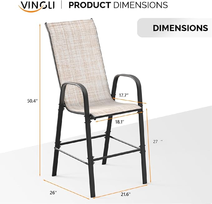 VINGLI Outdoor Bar Chairs Set of 8 – Stackable Outdoor Bar Stools - Image 3