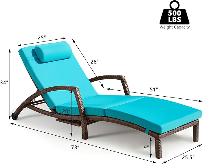 Chaise Lounge Chairs Outdoor Set of 6, Comfy Outside Wicker Patio Pool Lounge - Image 7