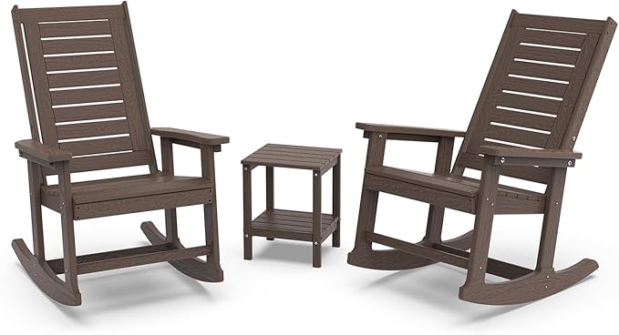 GREENVINES Outdoor Rocking Chair Set | 3-Piece | Dark Brown Wood Grain | 2 by GreenVines