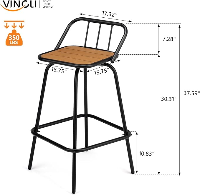 VINGLI 2 PCS Outdoor Swivel Bar Stools, 30 Inch Metal Barstools - Image 7