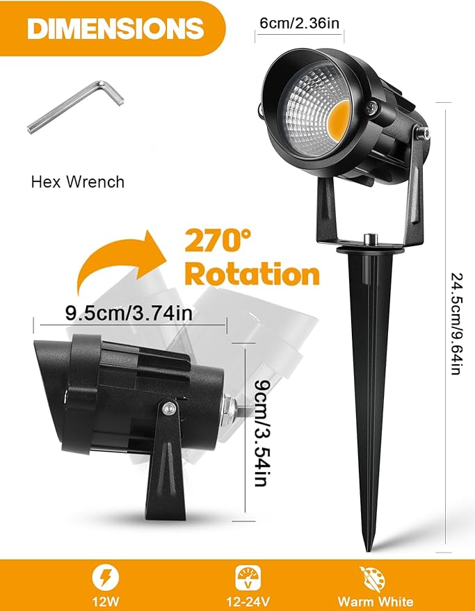 12W Low Voltage LED Landscape Lights - 12V Super Warm White Spotlight Landscape - Image 7