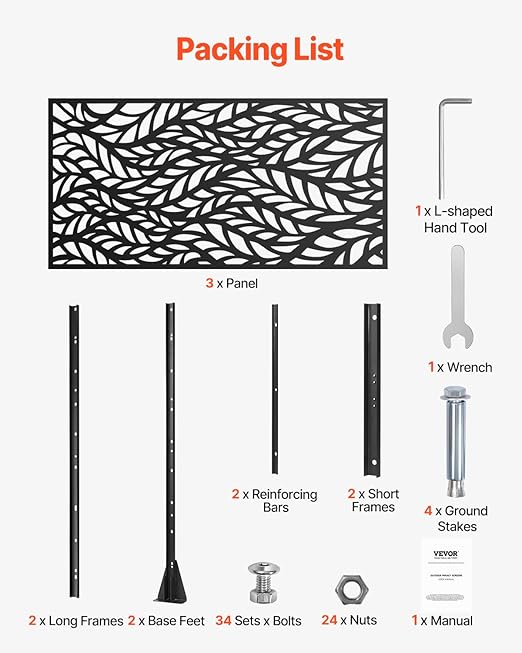 VEVOR Metal Privacy Screen, Outdoor Privacy Screens & Panels, Freestanding - Image 6
