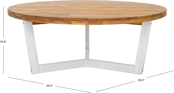 SAFAVIEH Outdoor Collection Leo Natural/White 3-Leg Round Coffee Table - Image 3