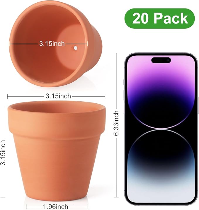 FAMILY 20 Pack 3.15 inch Terra Cotta Clay Flower Pots - Image 2