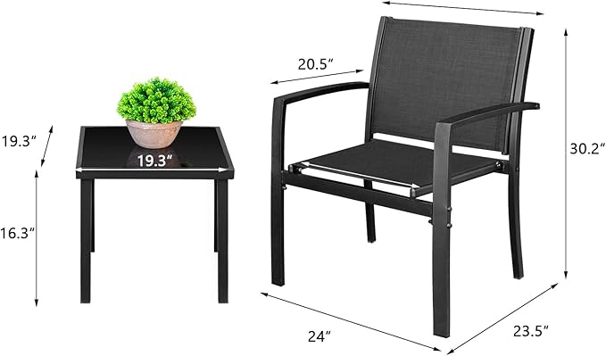 Homall 3 Pieces Patio Furniture Set Outdoor Patio Conversation Textilene Bistro - Image 7