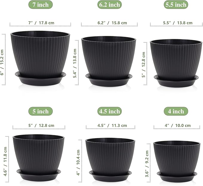 7/6.2/5.5/5/4.5/4 inch Flower Pots, 6 Pack Plant Pots - Image 2