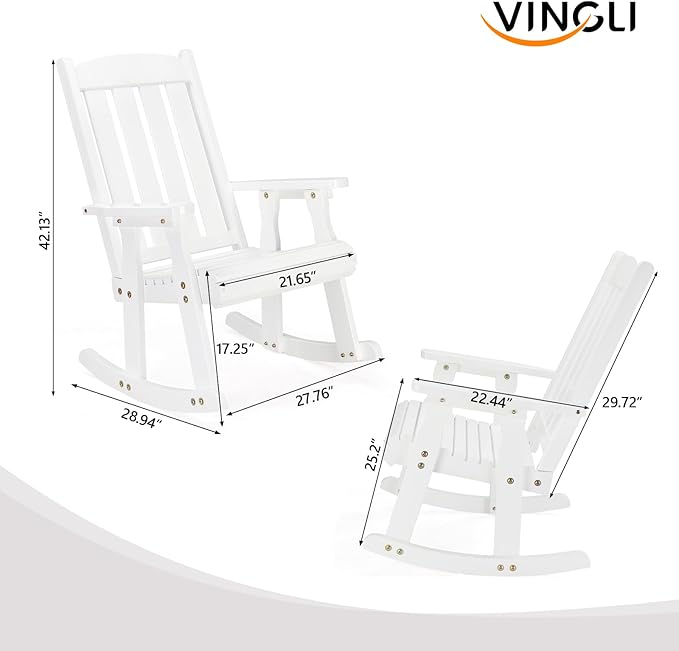 VINGLI Outdoor Rocking Chair Set of 2, Heavy Duty 600 LBS Wooden Rocking Chair - Image 3