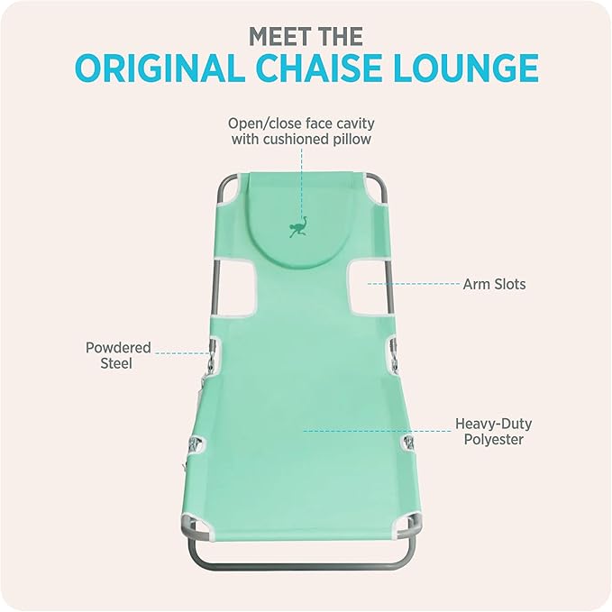 Ostrich 4-Position Outdoor Chaise Lounge w/Face Cushion & Arm Holes, Teal - Image 6