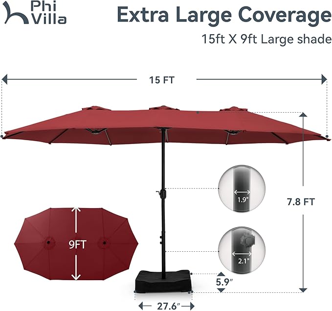 PHI VILLA 15ft Patio Umbrella Double-Sided Outdoor Market Extra Large Umbrella - Image 5