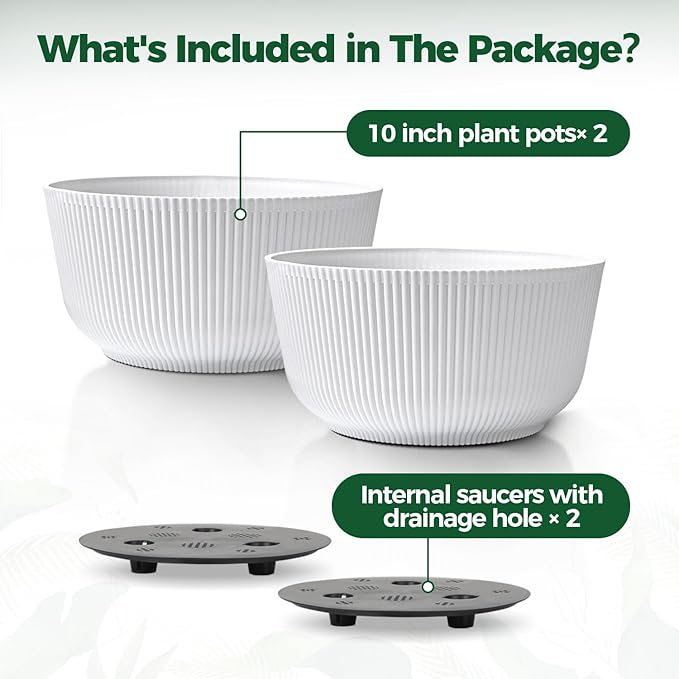 T4U 10 Inch Self Watering Pots for Indoor Plants, 2 Pack Large Plant Pots - Image 6