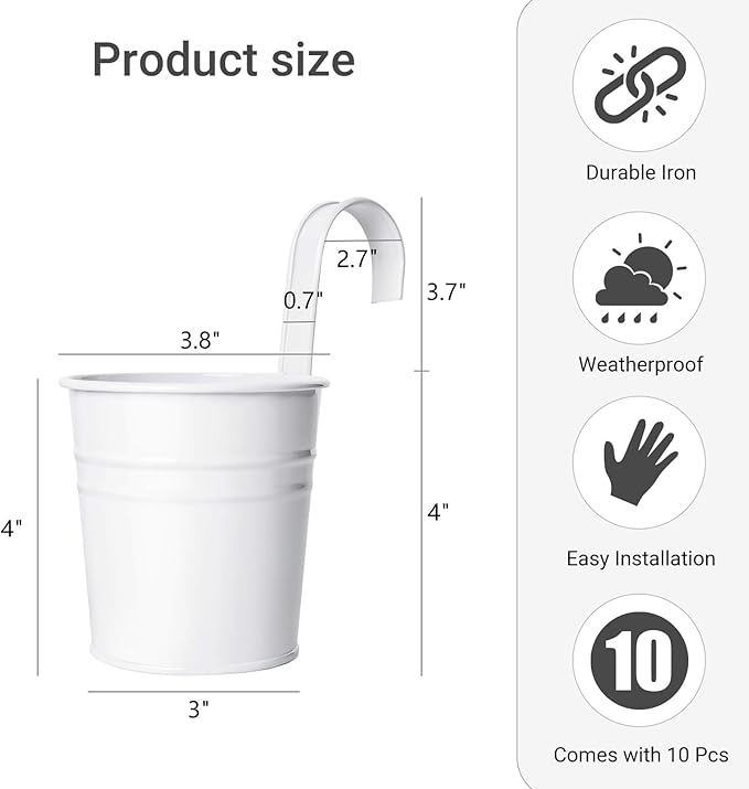 Dahey 10 Pcs Hanging Flower Pots Metal Iron Bucket Planter - Image 2