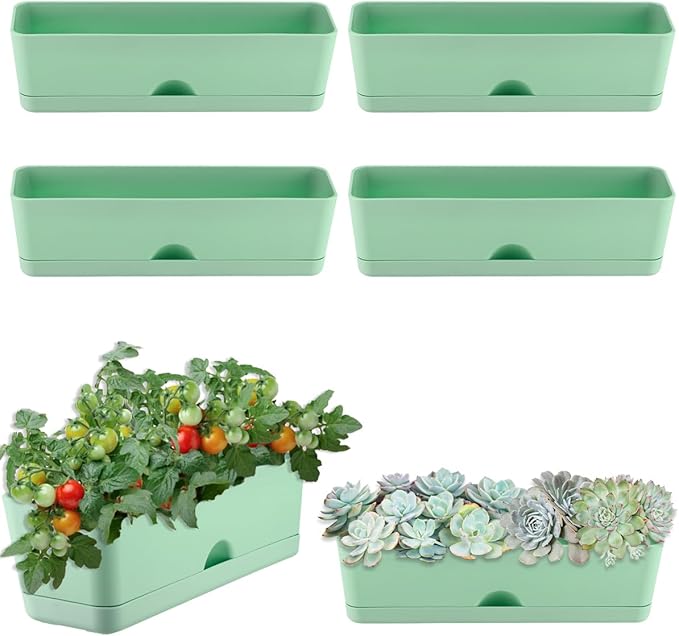 6 Pack Rectangle Planter 16x4.4 Inch Window Boxes Planters Rectangular Large by KvyusFlourish