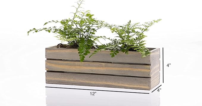 Wood Planter Box with Wine Crate Styled, 12x4 Inch Rectangular, Rustic Barn Wood - Image 2