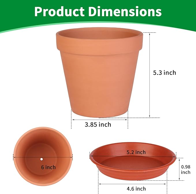 6 Pack 6 Inch Terracotta & Clay Pots - Image 2