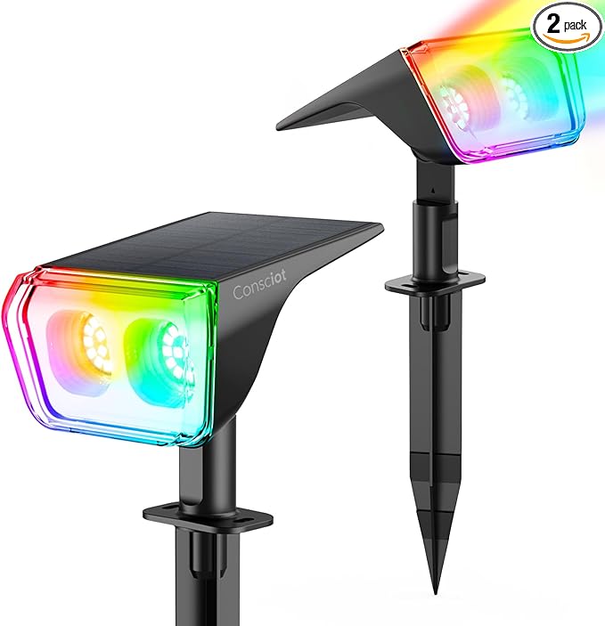 Consciot Solar Spot Lights Outdoor, 30 LEDs Waterproof Color Changing Solar by Consciot
