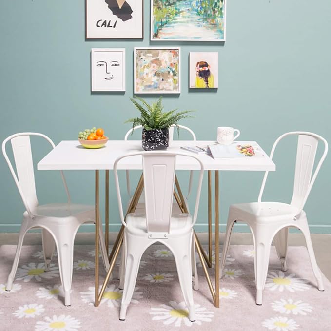 FDW | Set of 4 Metal Dining Chairs | Cream | Stackable Tolix Side Chairs - Image 7