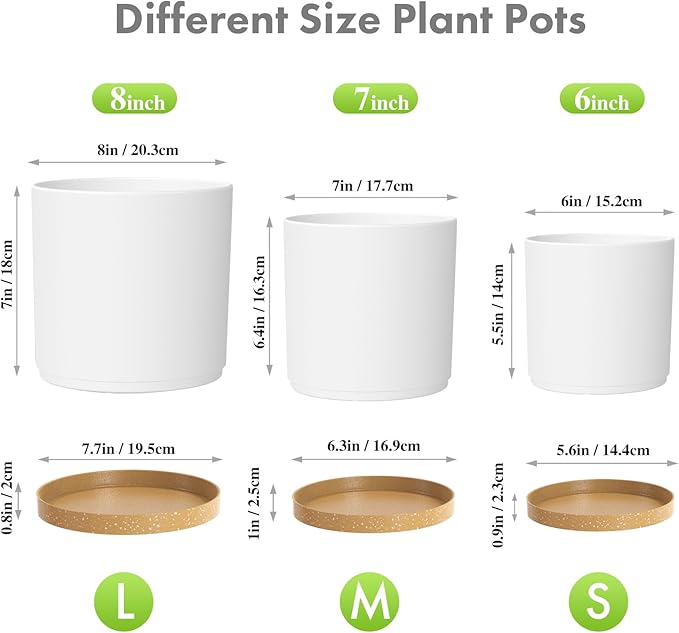 8/7/6 inch Plant Pots, 3 Pack Cylinder Flower Pots - Image 2