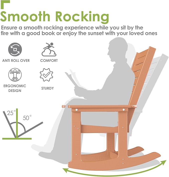 GREENVINES Outdoor Rocking Chairs | Set of 2 | Porch Rocker | HDPE Plastic | - Image 4