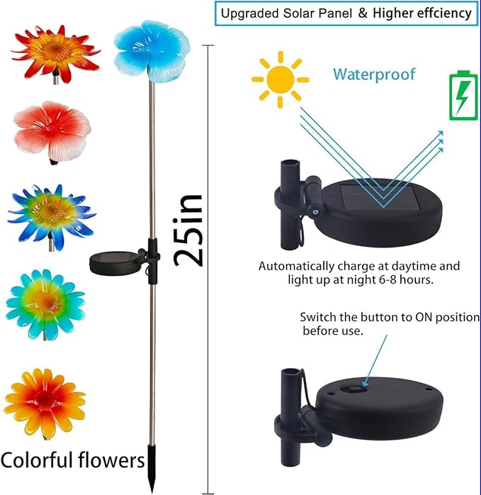 EiGreen 6 Pack Solar Garden Lights Outdoor Decor, Stake Yard Figurine Colorful - Image 3