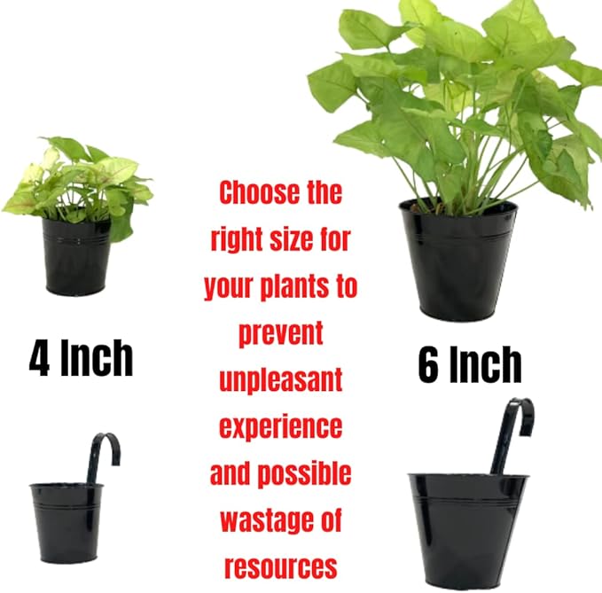 LaLaGreen Railing Planter 10 Pack, 6 Inch Hanging Flower Pot Black, Outdoor - Image 6