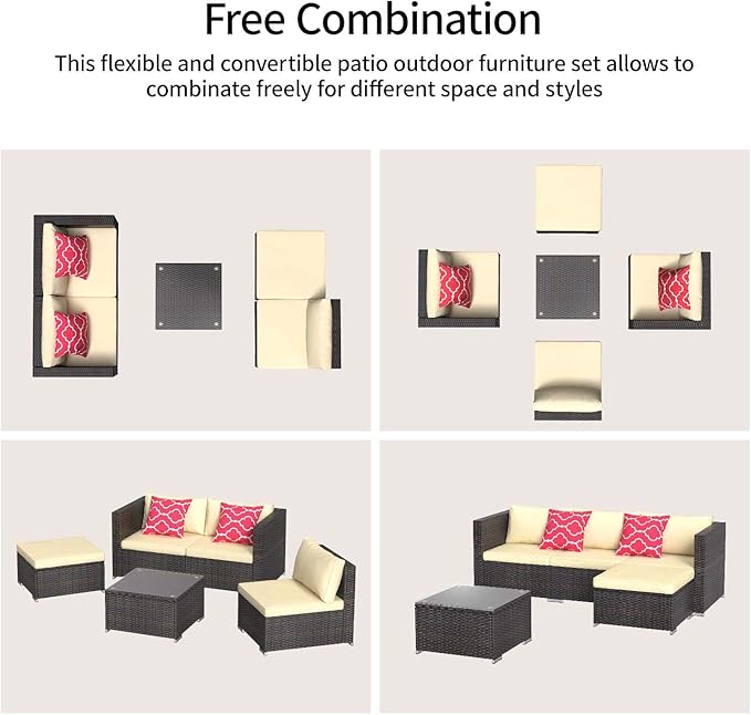 Aiho Patio Furniture Set All Weather Outdoor Sectional Patio Sofa Set - Image 3
