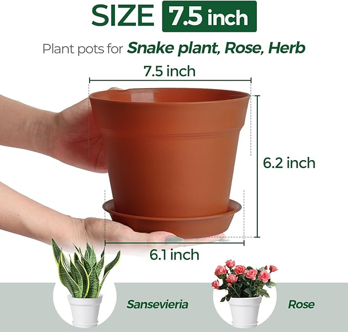 T4U 7.5 Inch Plant Pots 6 Pcs, Flower Pots - Image 2