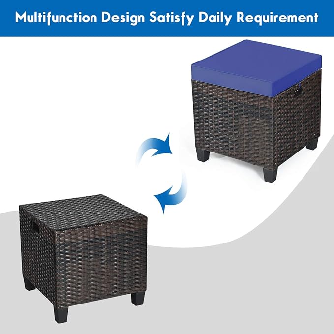 Tangkula 2 Pieces Outdoor Patio Ottoman, All Weather Rattan Wicker Ottoman Seat - Image 8