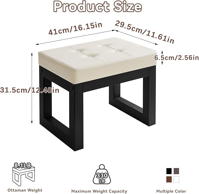 IBUYKE 16 Inch Small Foot Stool Ottoman, Rectangle PU Faux Leather Foot Rest - Image 3