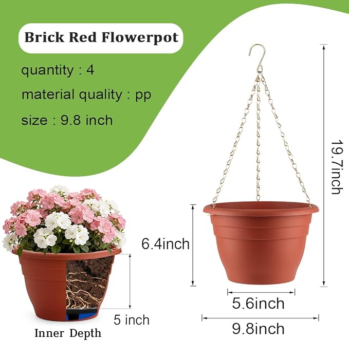 Hanging Planters 10 Inch, Self Watering Hanging Basket - Image 2