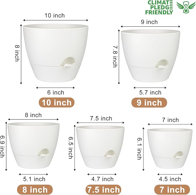 Plant Pots 10/9/8/7.5/7 Inch Self Watering Pots, Plastic Flower Pots, Nursery - Image 3
