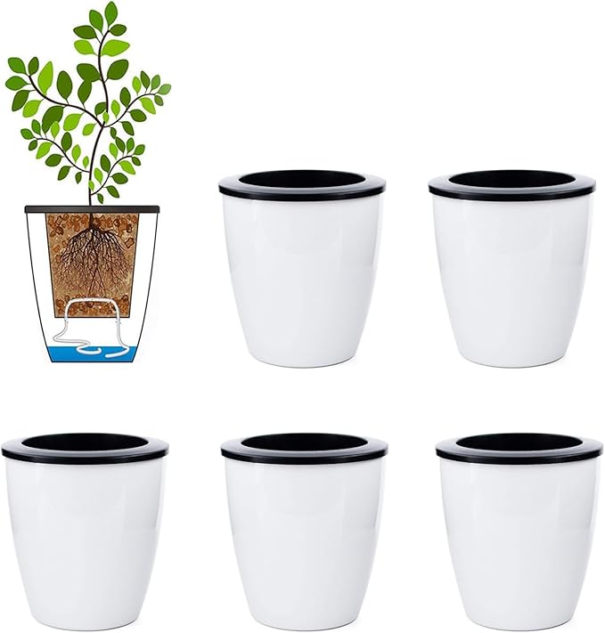6 Pcs 3.5“ Self Watering Planter White Flower Pot, Flowers Plants, Small Mini by OYSIR