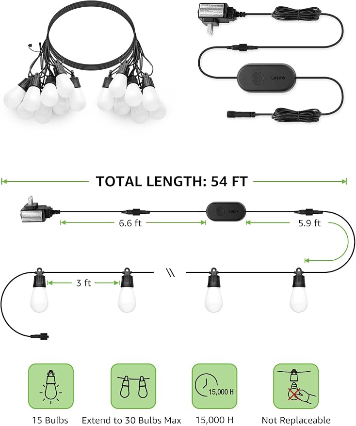 Lepro ZB1 AI Smart Outdoor String Lights APP Control, 100 ft RGB+IC+Warm White - Image 3