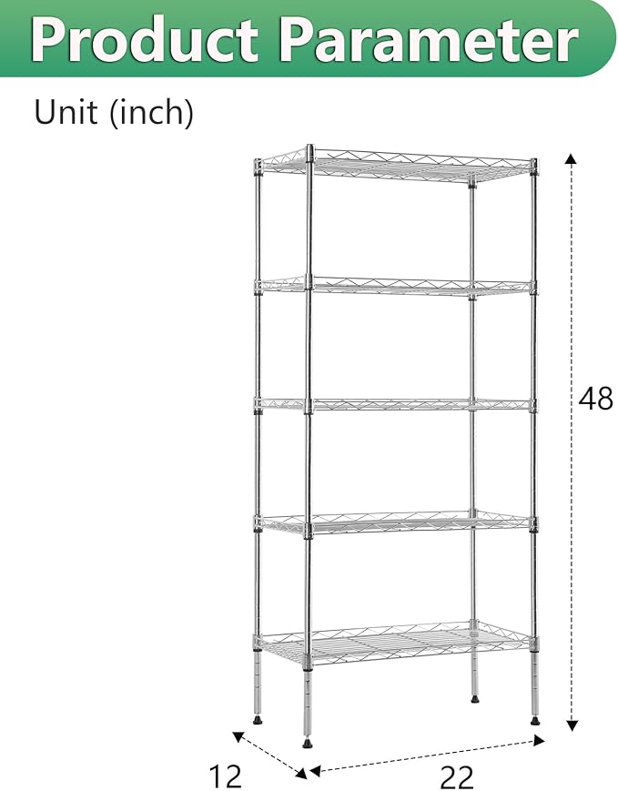 BestOffice | 5-Tier Wire Storage Shelves | 22x12x48 | Chrome | - Image 3