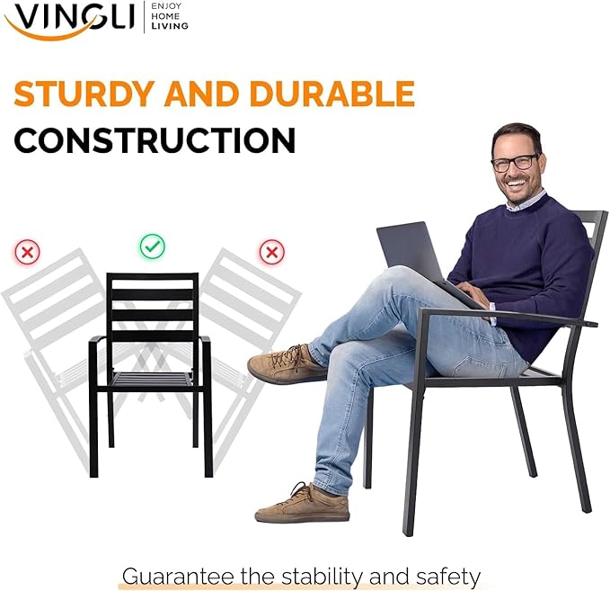 VINGLI 5-Piece Outdoor Dining Set, Metal Patio Dining Set - Image 4