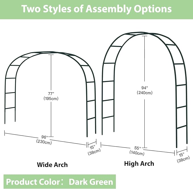 RUBFAC 94" Metal Garden Arch Trellis - Image 2