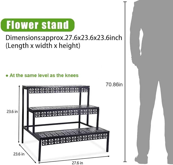aboxoo 3 Tier Stair Style Large Metal Plant Stand, Garden Display Shelf Flower - Image 2