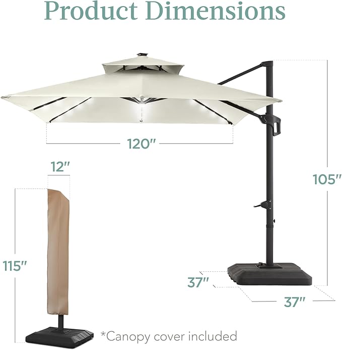 Best Choice Products 10x10ft Cantilever Patio Umbrella w/Base Included - Image 7