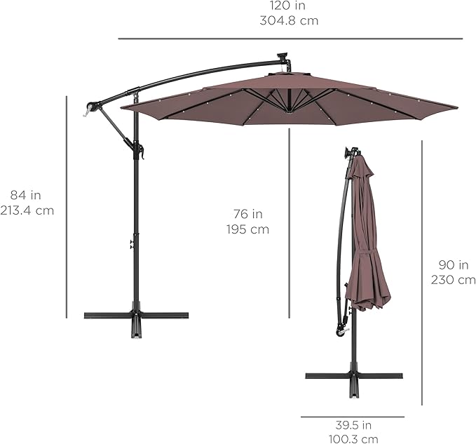 Best Choice Products 10ft Solar LED Offset Cantilever Hanging Market Patio - Image 7