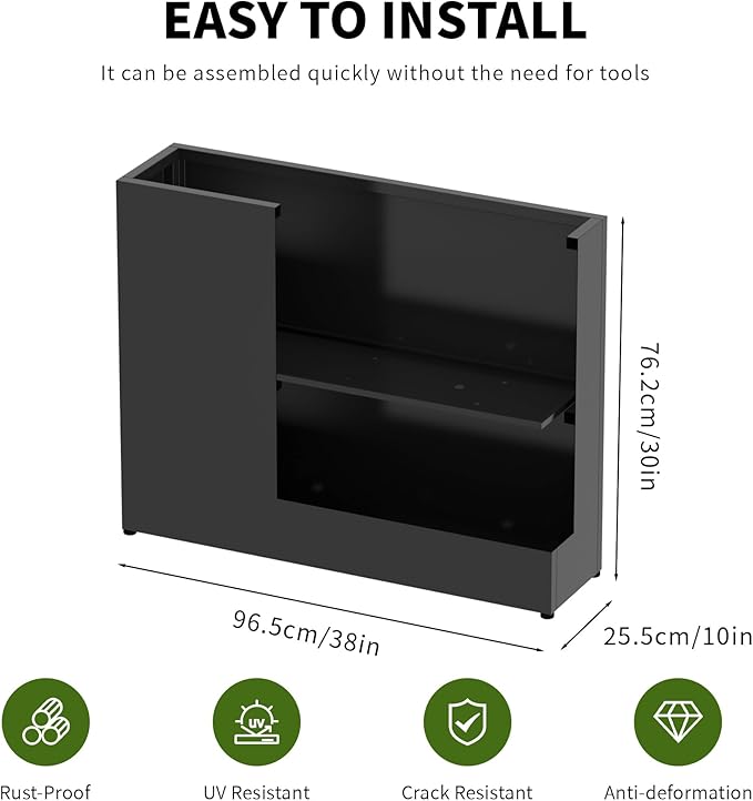 38" L x 10" W x 30" H Black Planter Box - Image 2